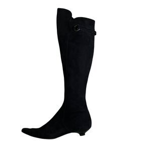 Pura Lopez Over Knee Suede Boots Kitten Heels